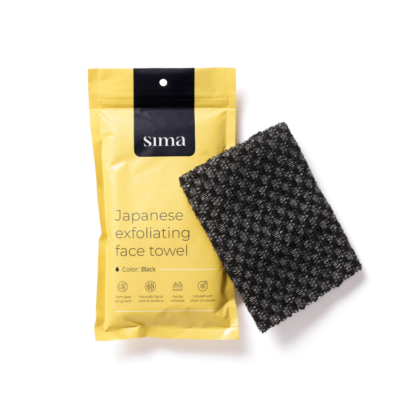 Sima Japanese Exfoliating Shower Towel | Silver Infused, 10x47 Inches | Bamboo Charcoal & Polyester