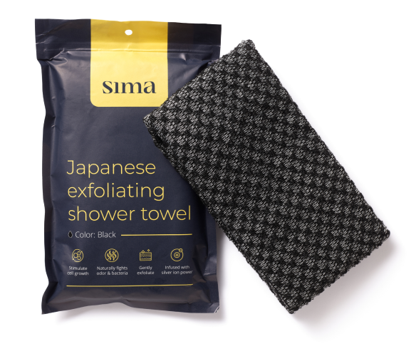 Sima Japanese Exfoliating Shower Towel - Black