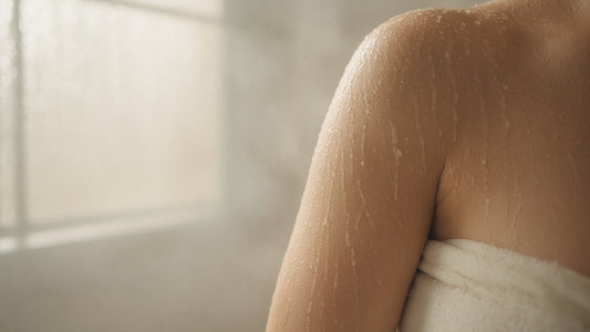 Wet shoulder and upper arm in a warm, steamy shower