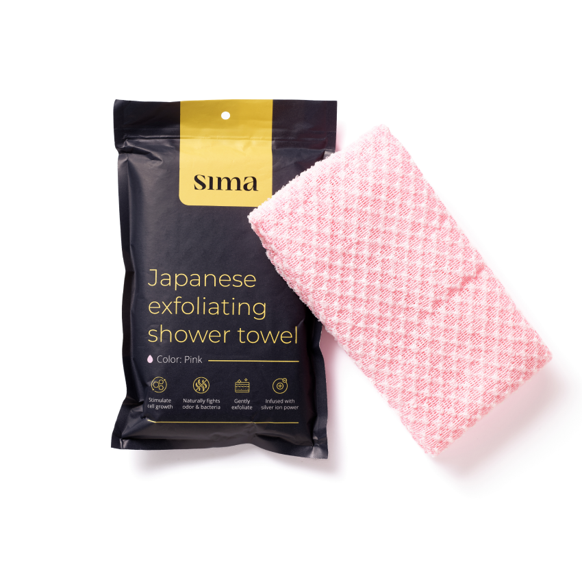 Sima Japanese Exfoliating Shower Towel - 1 Pack Pink
