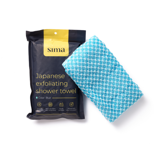 Blue exfoliating shower towel 
