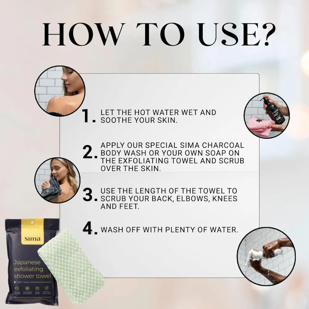 Sima Japanese Exfoliating Shower Towel – Aloe Green