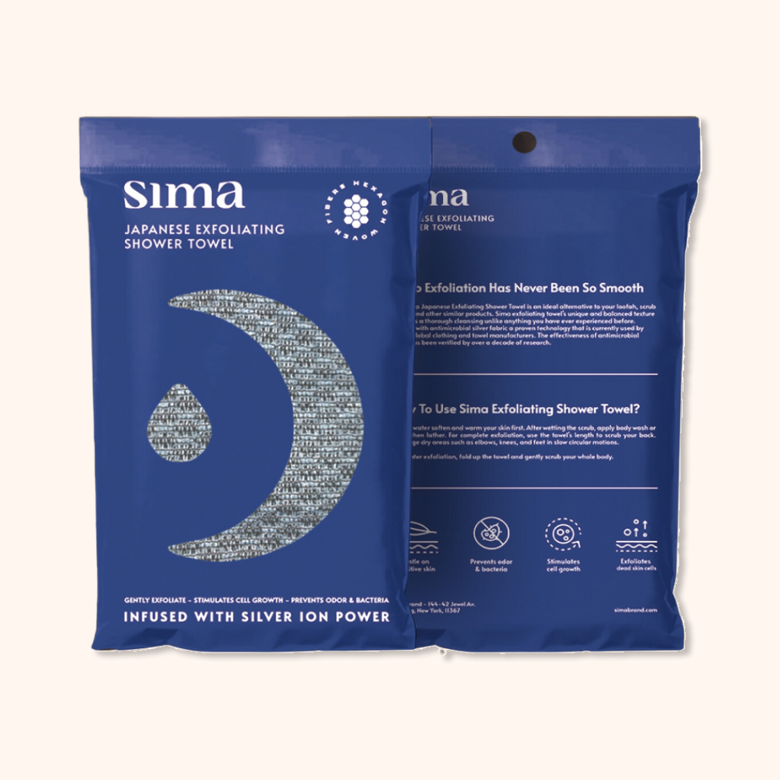 SIMA Hexagon Exfoliating Antibacterial Shower Towel – Simabrand